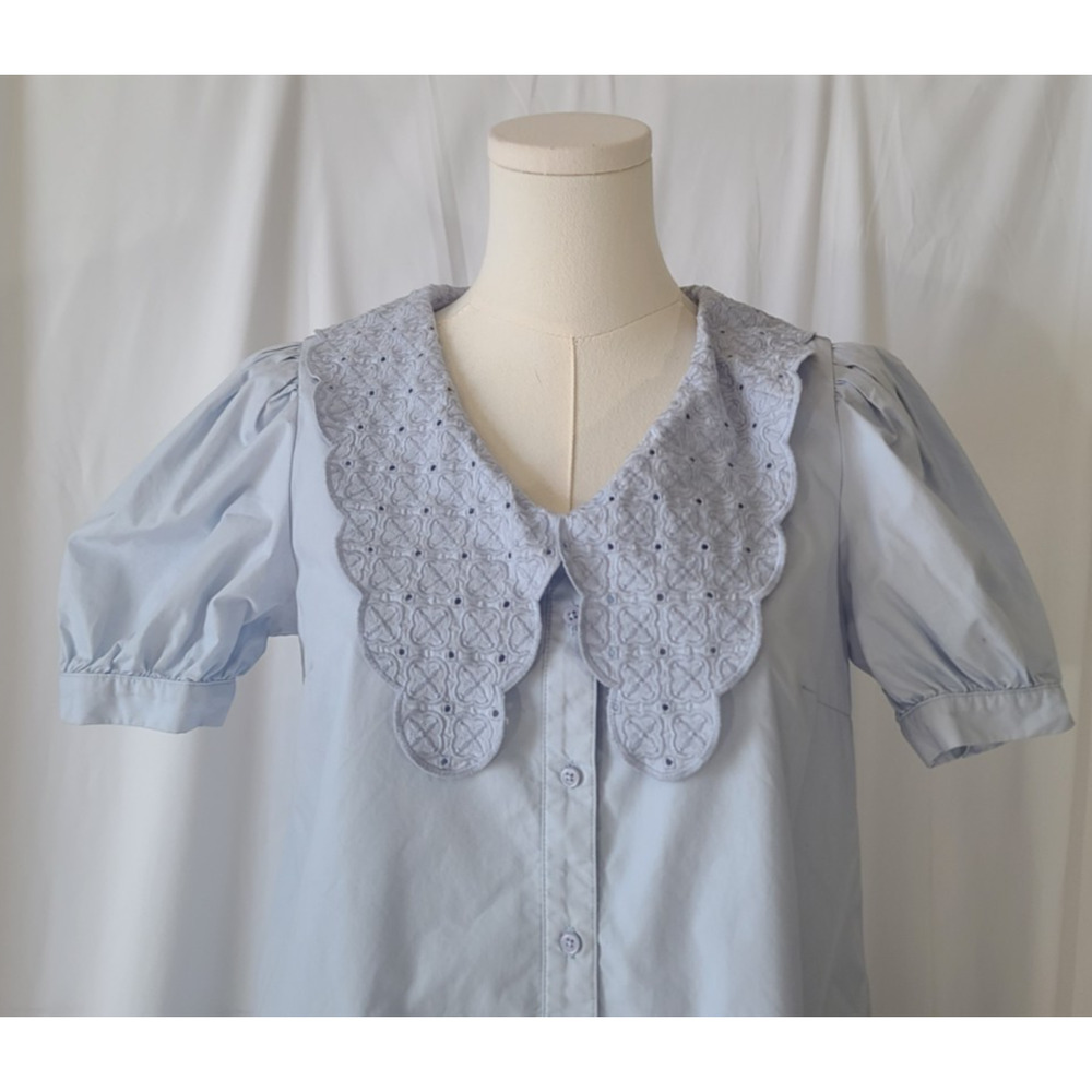 Anthropologie A Loves A Blue Cotton Mini Dress XS Peter Pan - Picture 2 of 5